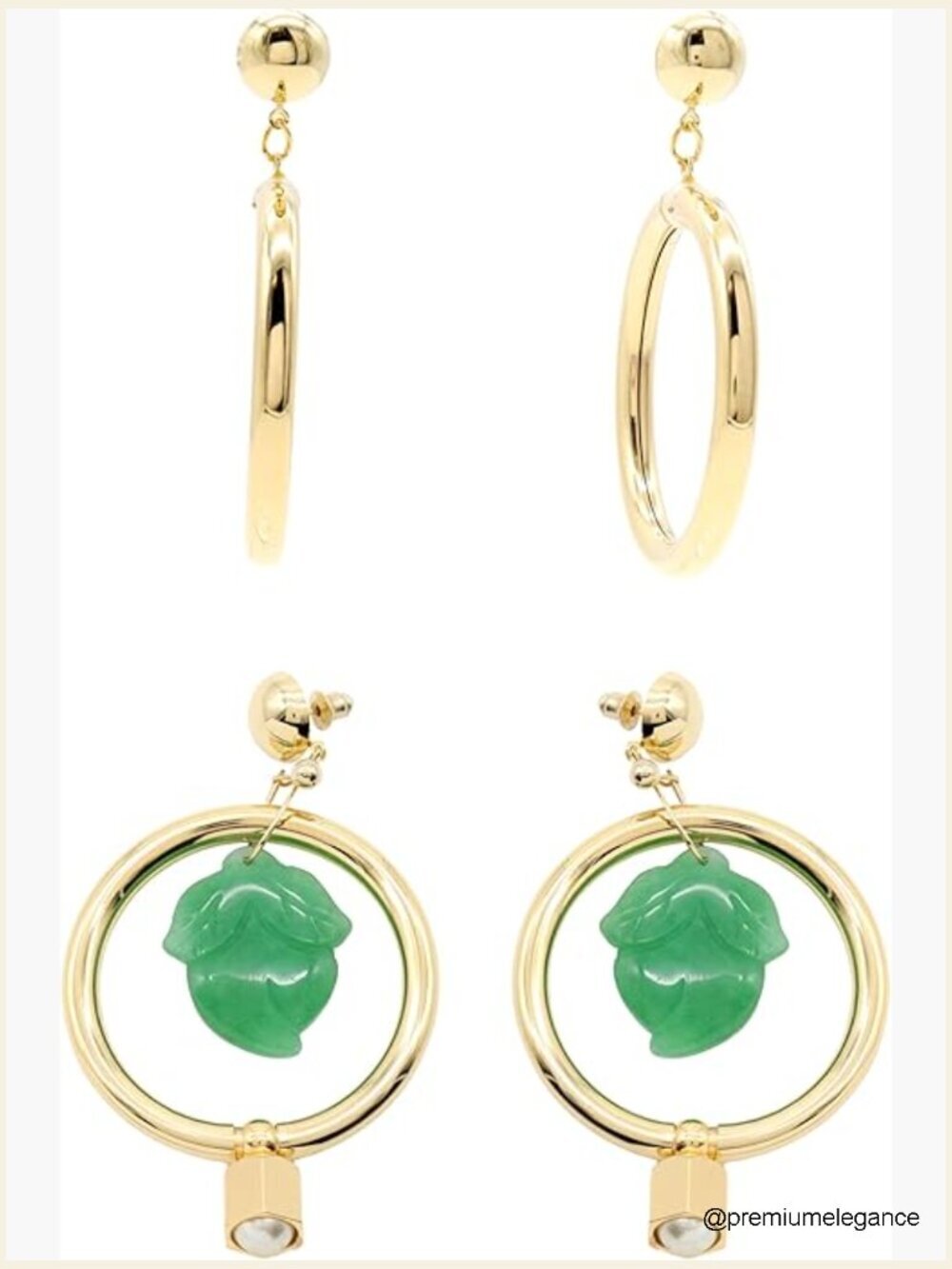 2 Pairs of Gold Plated Dangle Earrings with Imitation Jade